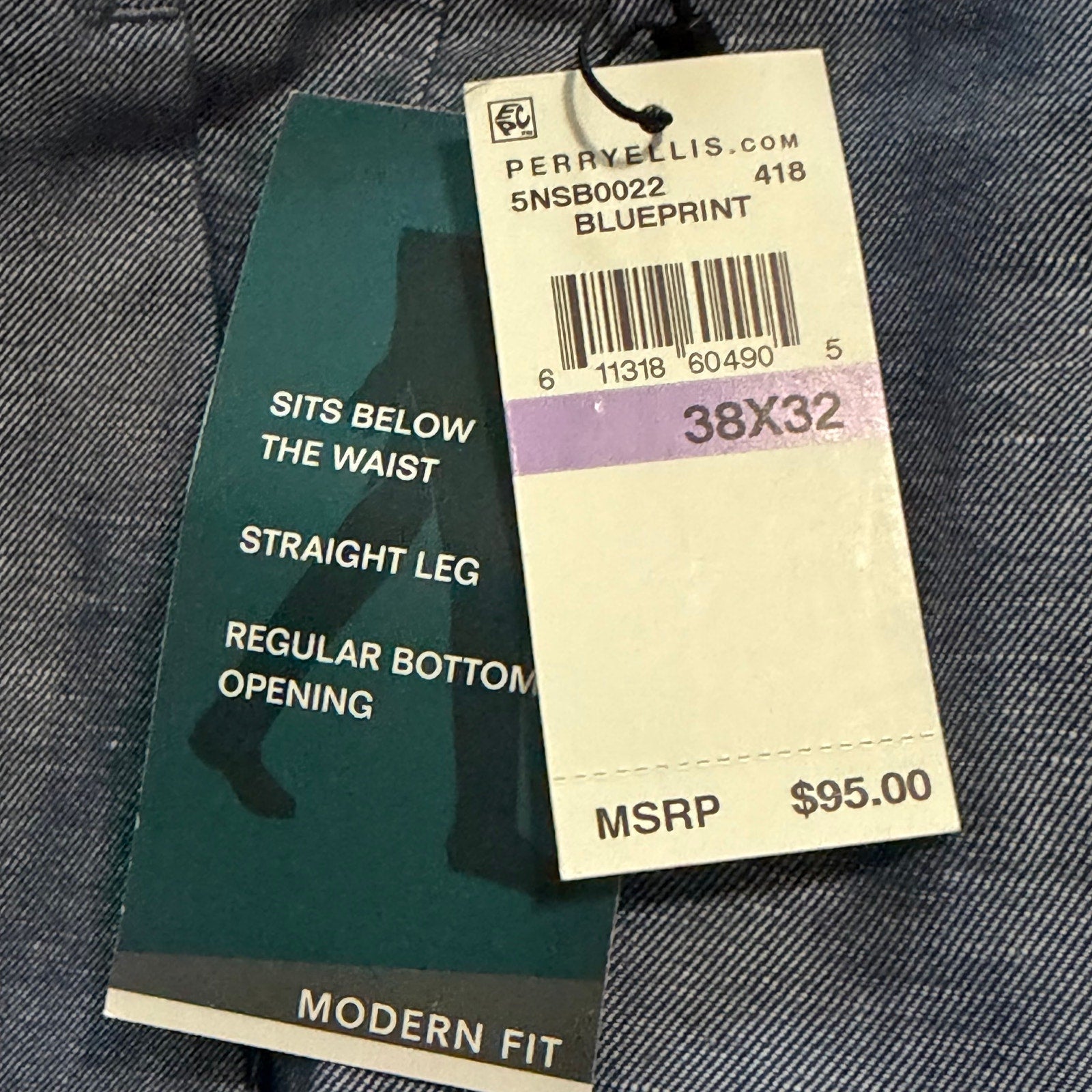Perry Ellis Portfolio Pants Men's 38"x32" Modern Fit Linen Blend Blueprint