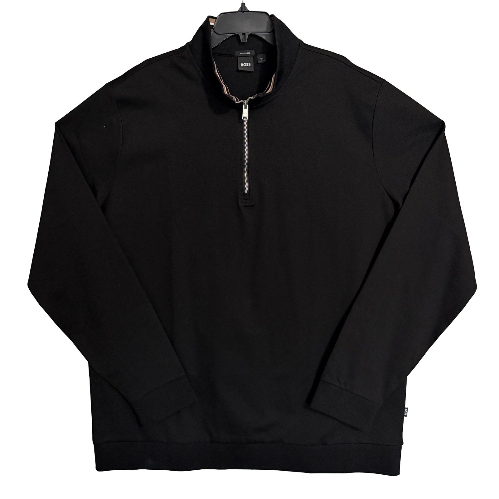 Boss Half-Zip Pullover Men's 2XT Mercerized Cotton Stand Collar Solid Black