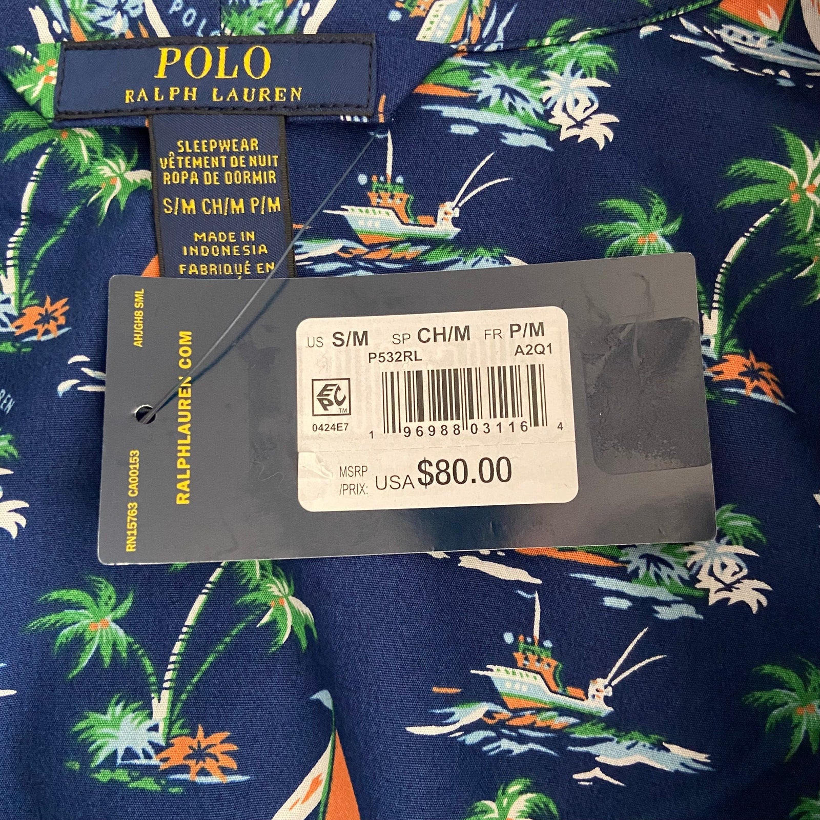 Polo Ralph Lauren Sleepwear Men's Cotton Robe Small/Medium Blue Tropical