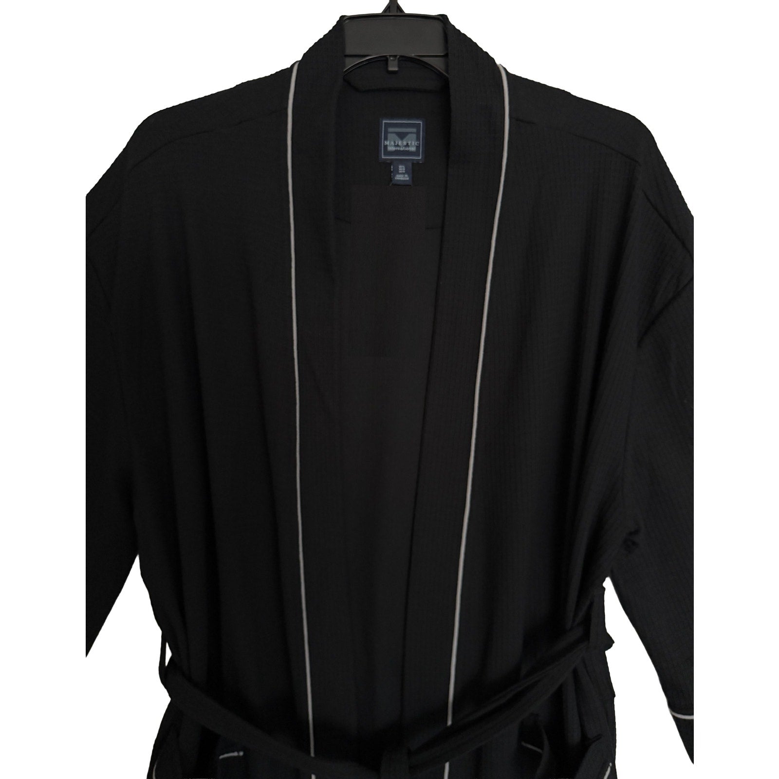 Majestic International Robe Men's XL/XXL Kimono Robe Knit Waffle Black