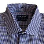 Nautica Dress Shirt Men's 14-14.5 32/33 Performance Slim Fit Blue White Ck