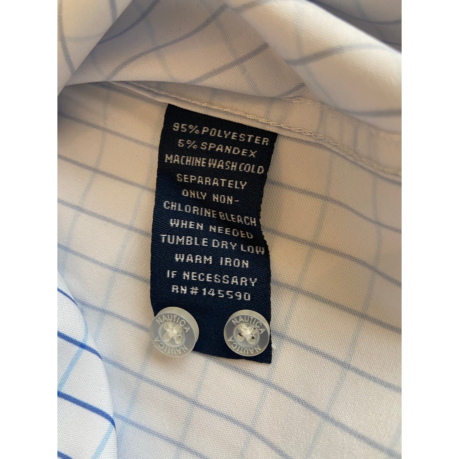 Nautica Dress Shirt Men's 14-14.5 32/33 Performance Slim Fit Blue Check