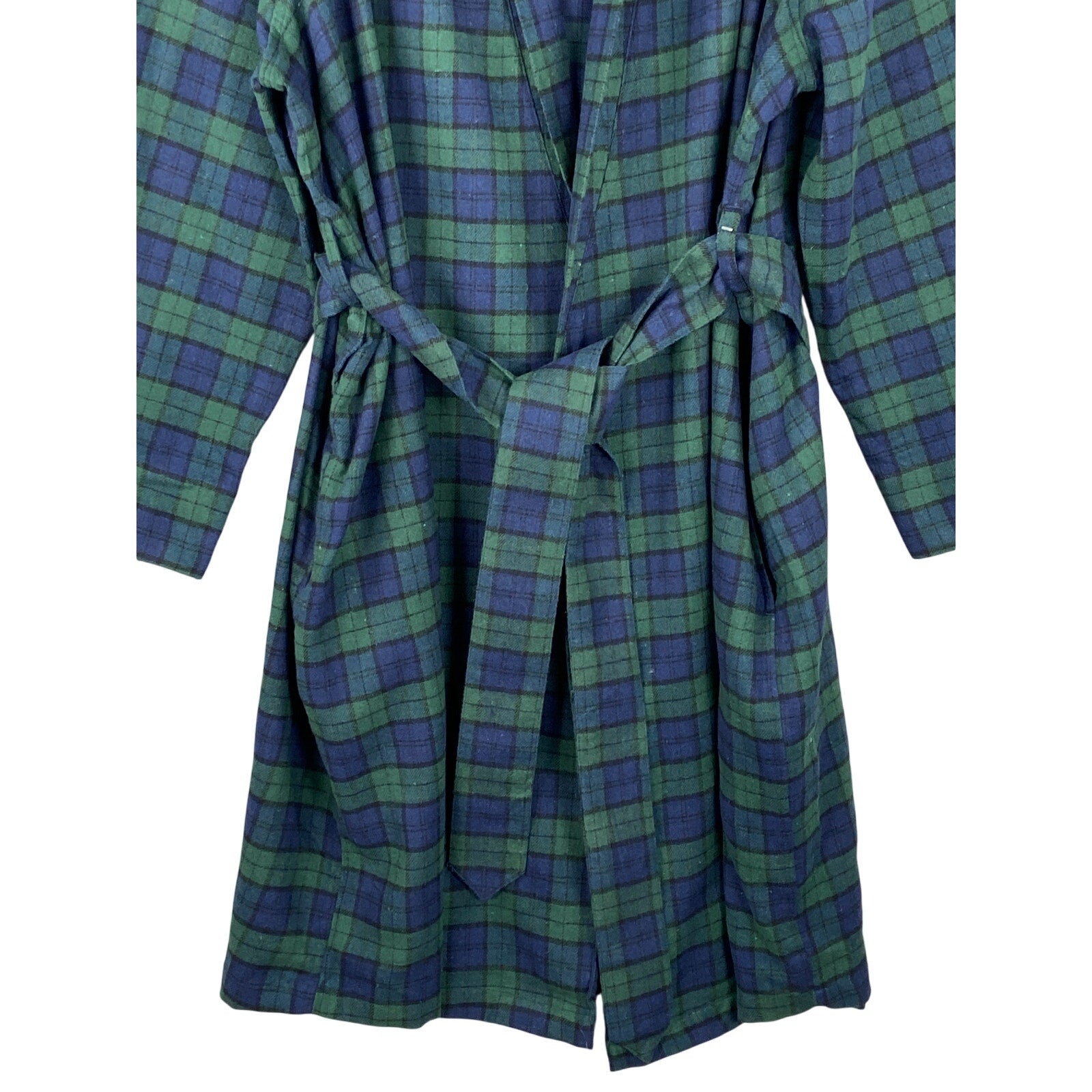 Club Room Men's Robe Size L/XL Plaid Shawl Collar Flannel Robe Navy/Green