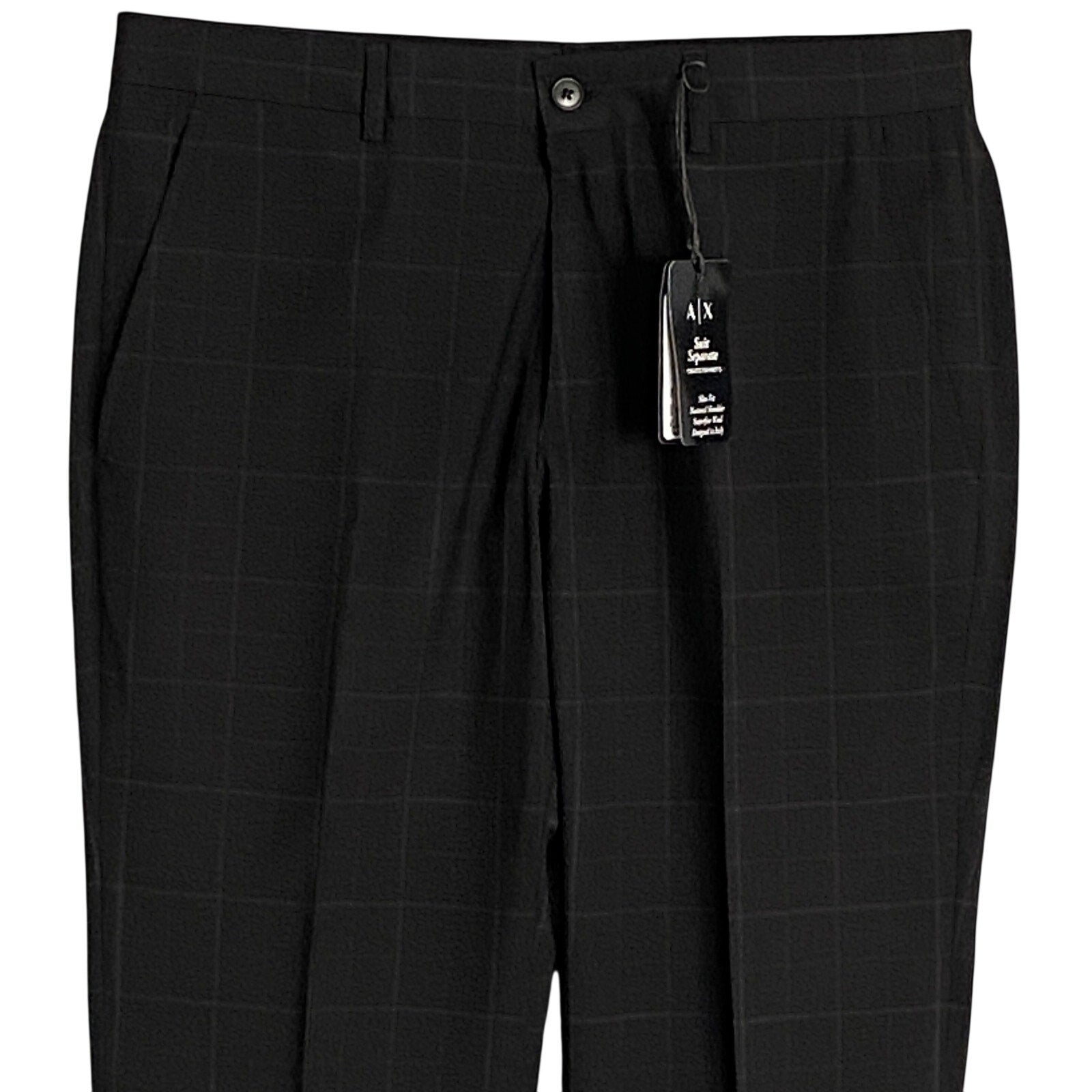 Armani Exchange Pant Men's 32"x31" Slim Fit Suit Pant Wool Black Window Pane NWT
