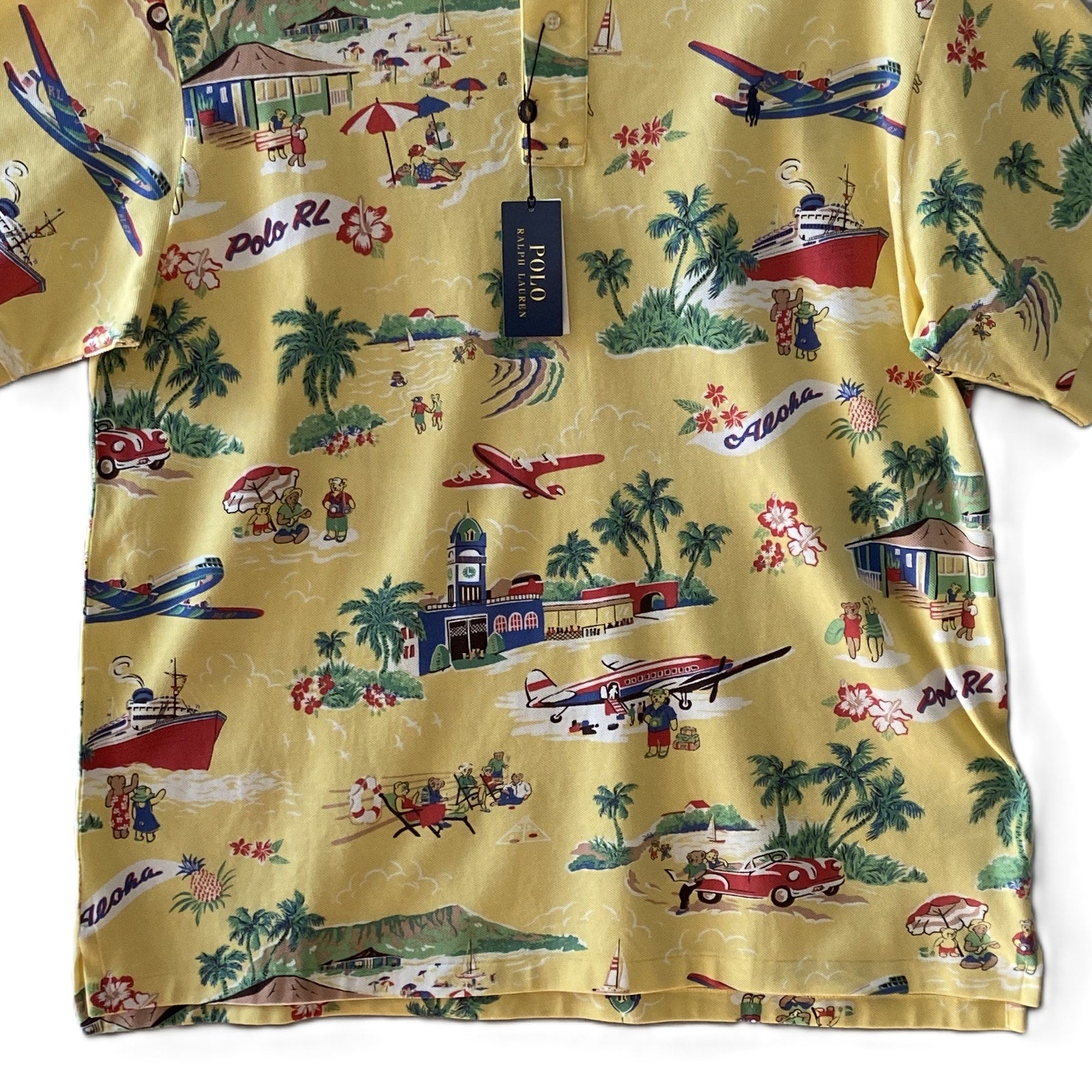 Polo Ralph Lauren Shirt Men's 2XB Big & Tall Polo Yellow Tropical Print