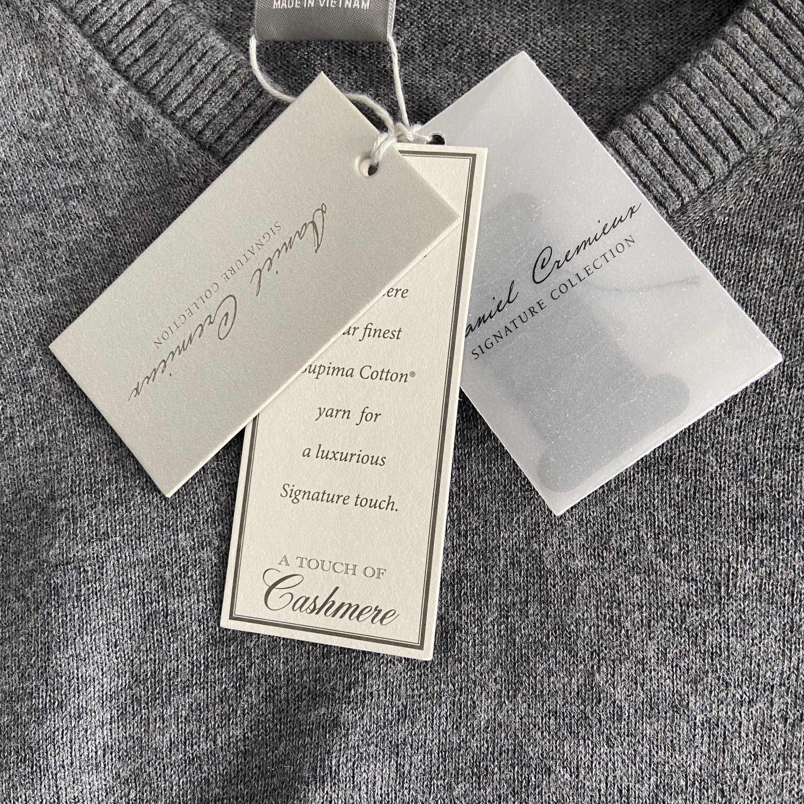 Daniel Cremieux V-Neck Sweater Men's Medium Pima Cotton Cashmere Blend Gray