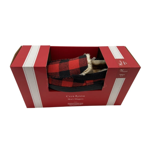 Club Room Men's Cushioned Red Plaid Slippers Size Small 6-7