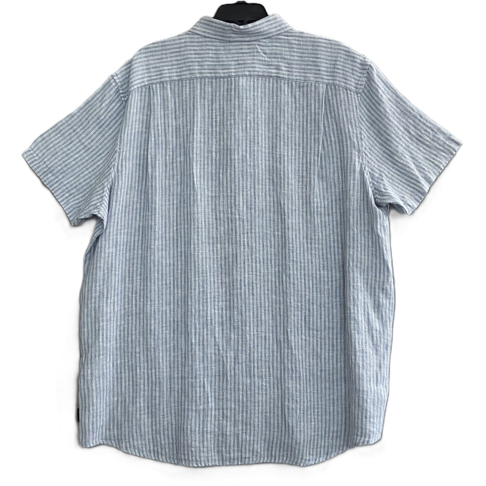 Michael Kors Shirt Men's XXL Classic Fit Linen Short Sleeve Blue Pinstripe