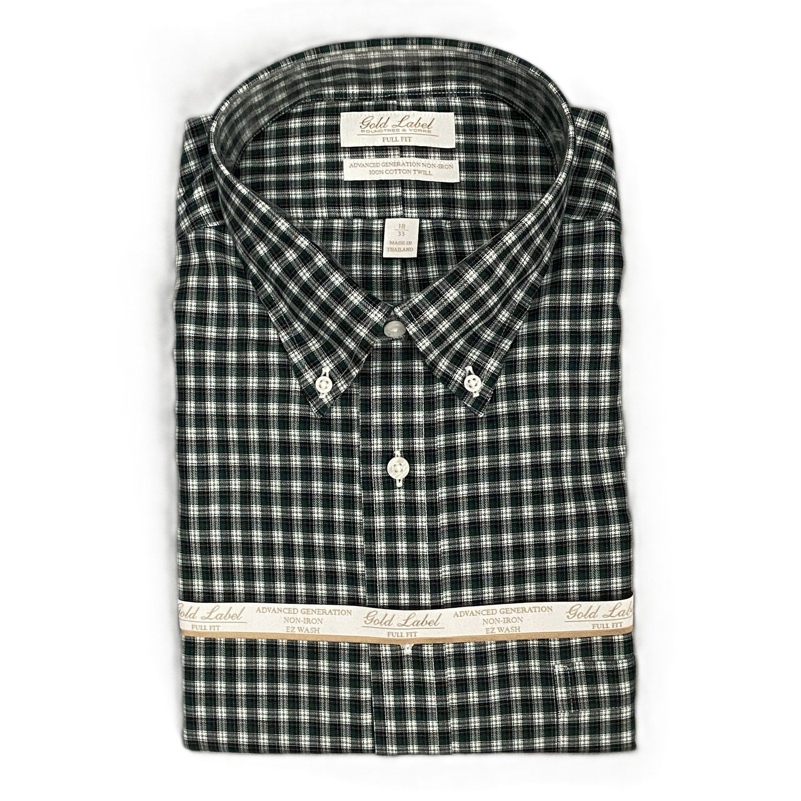 Roundtree & Yorke Gold Label Men's 18 33 Button Down Twill Dress Shirt Green