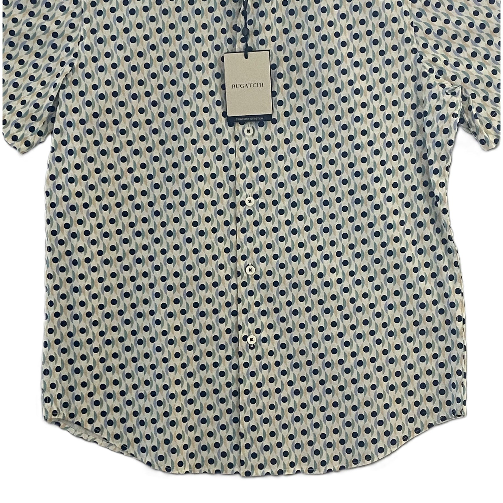 Bugatchi Shirt Men's Small Short Sleeve Shaped Fit Button-Up Cool Mint Geo