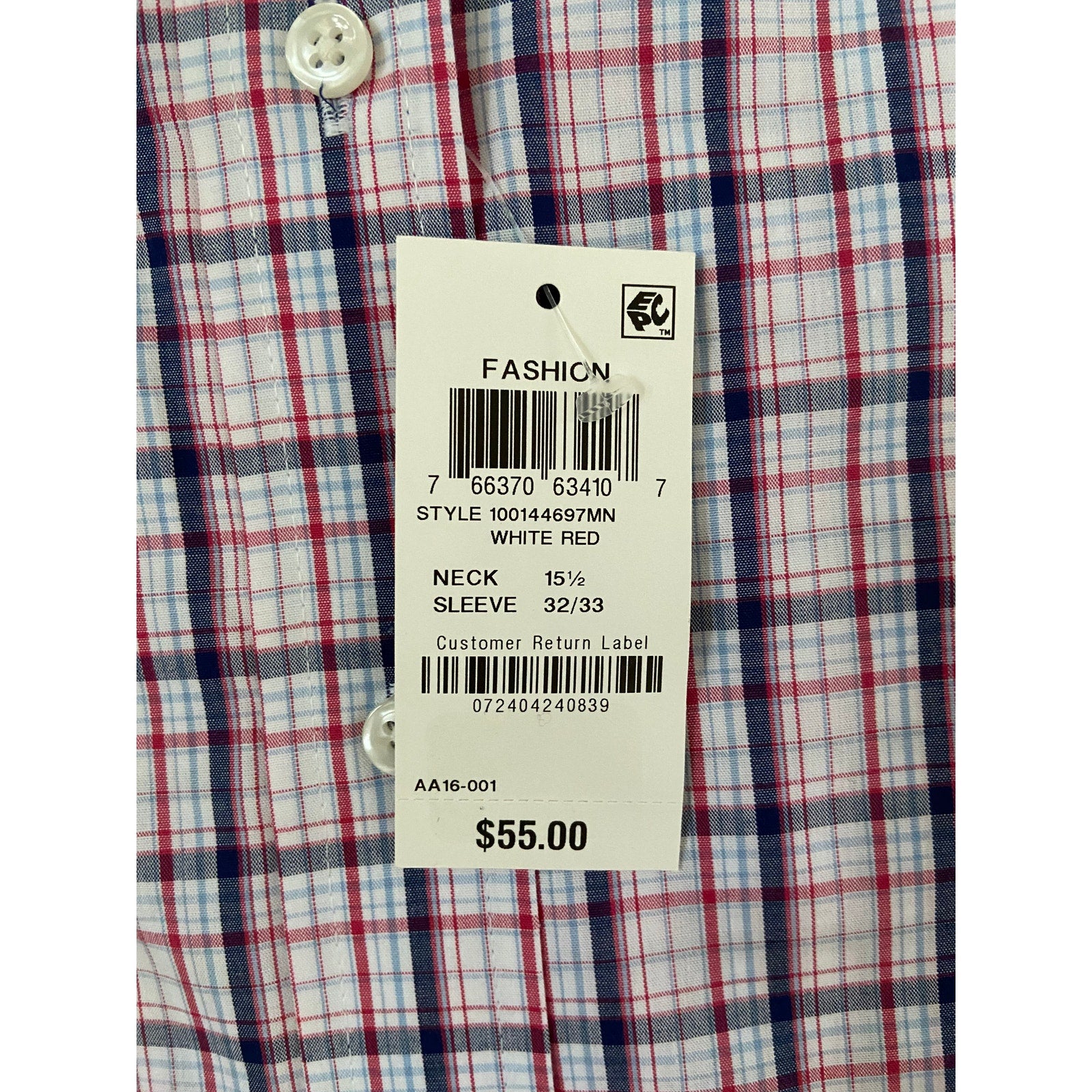 Club Room Dress Shirt Men's 15.5 32/33 Performance Regular Fit Stretch Plaid